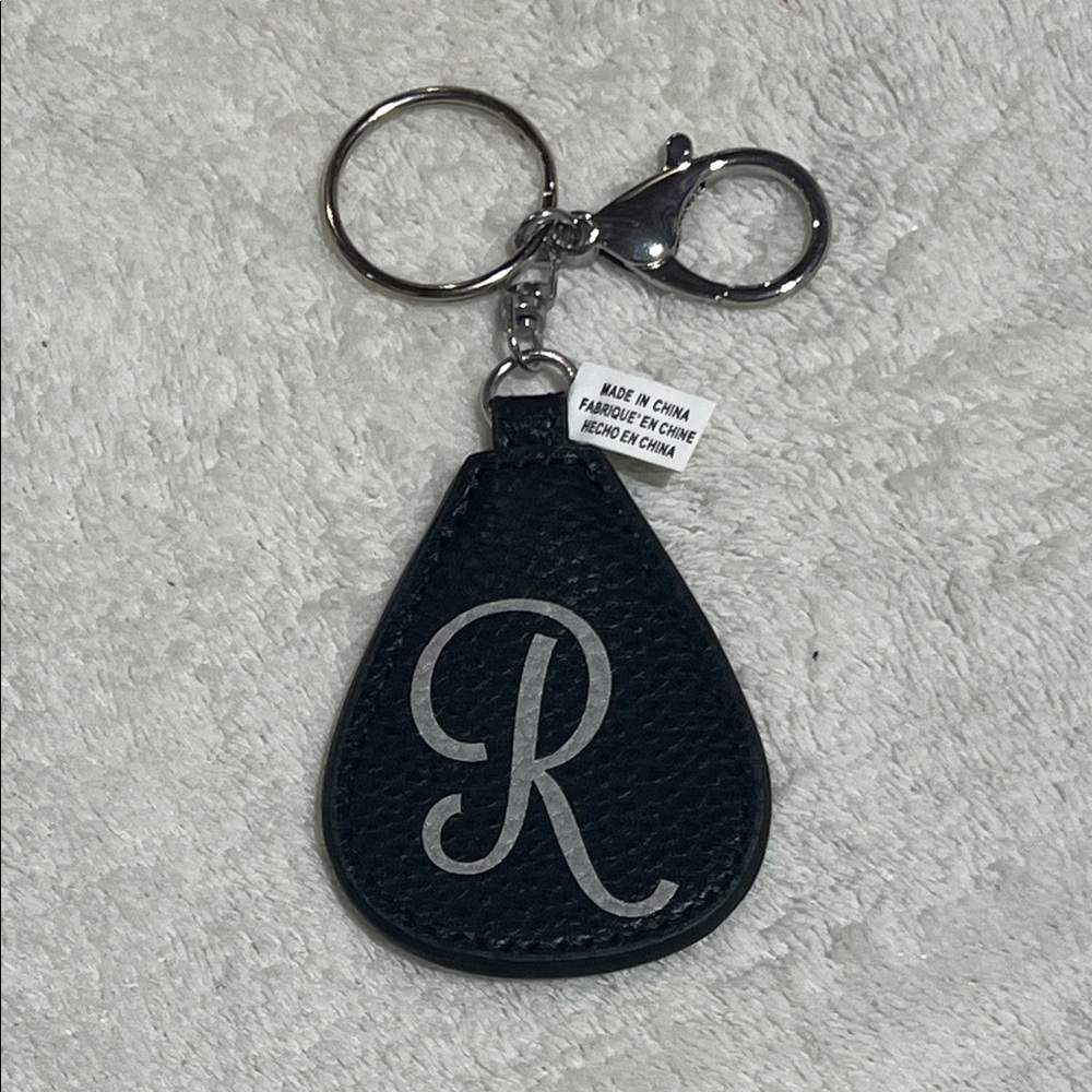 Thirty-One Initial Key Fob Black Keychain with Silver Initial R